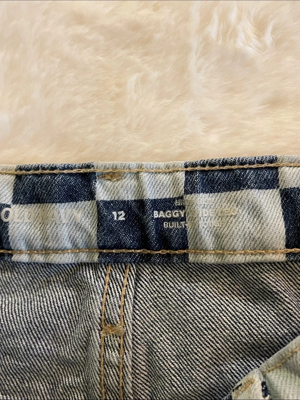 Checkerboard Pattern  kids Jeans - Blue and Cream  SZ 12